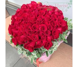 F64 99 RED ROSES BOUQUET WITH RED WRAPPING